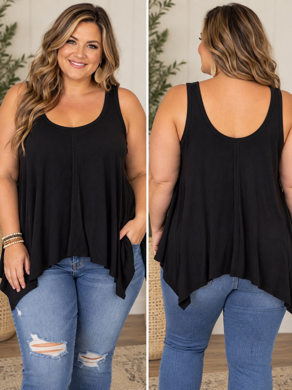 Zenana Outfitters Black Flowing Scoop Neck Tank